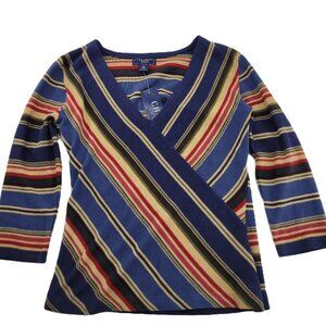NEW Chaps Sweater Womens S Blue Striped Western Pullover V-Neck Top NWT Knit